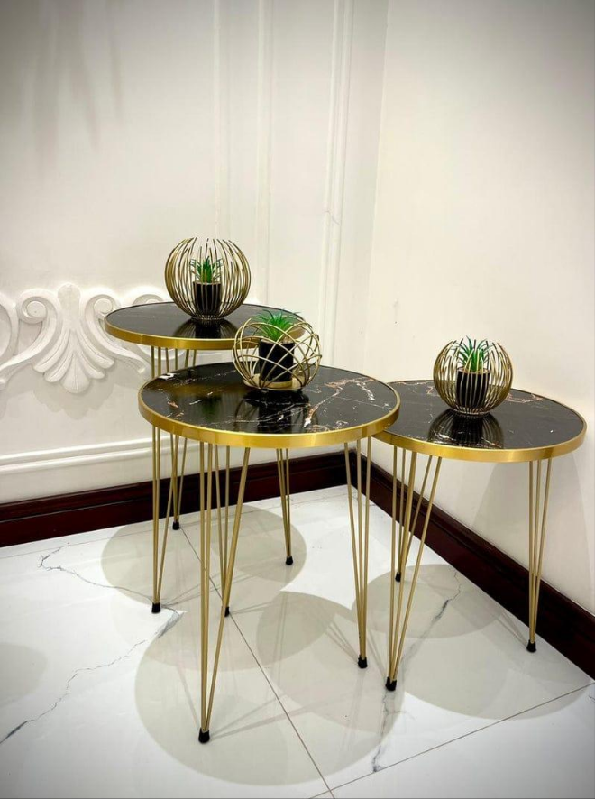 Luxury Black & Gold Nesting Coffee Table Set – Modern Round Side Tables (Set of 3)