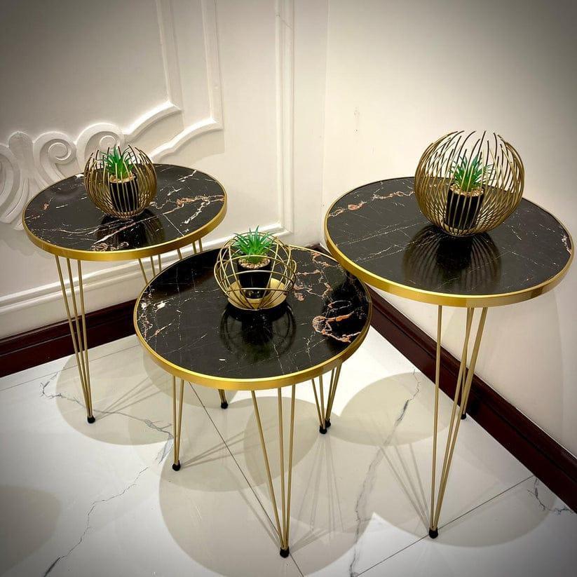 Luxury Black & Gold Nesting Coffee Table Set – Modern Round Side Tables (Set of 3)