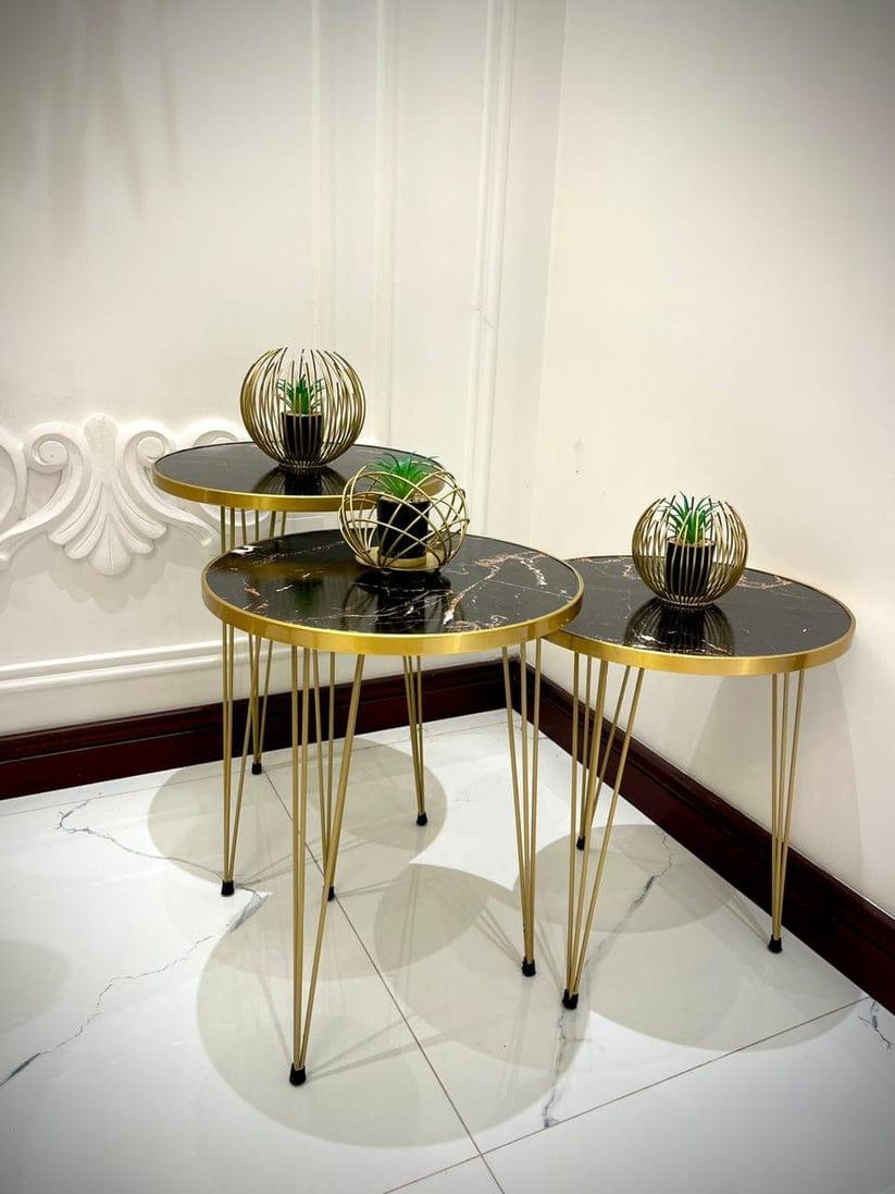 Luxury Black & Gold Nesting Coffee Table Set – Modern Round Side Tables (Set of 3)